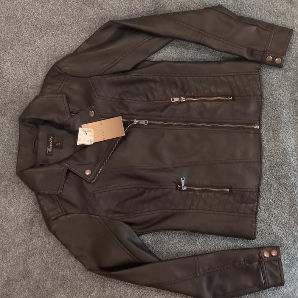 Baccini brand black faux leather jacket size small